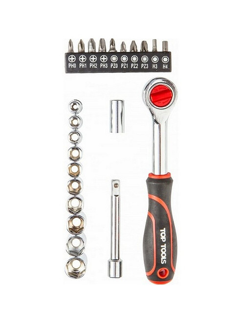 Набор ключей торцевых с трещоткой TOP TOOLS 38D505 1/4" 23пр. 495x660 Набор ключей торцевых с трещоткой TOP TOOLS 38D505 1/4" 23пр. 495x660 в Материке
