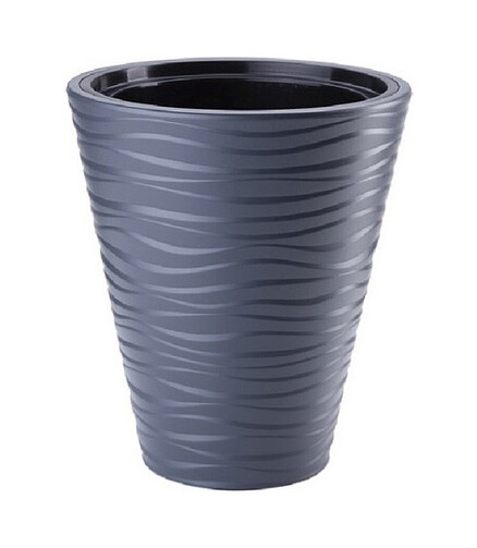 Кашпо SAHARA Dunes Round с вкладышем (29,5x33,5см) пластик антрацит 2720-014 438x503 в Материке