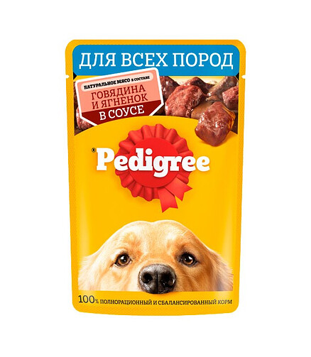 Корм для собак Pedigree говядина, ягненок, соус (85г) 438x503 в Материке
