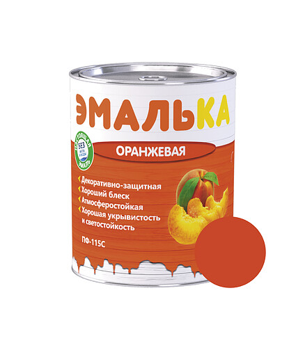 Эмаль ПФ-115С ЭМАЛЬКА оранжевая 0,85кг 438x503 в Материке