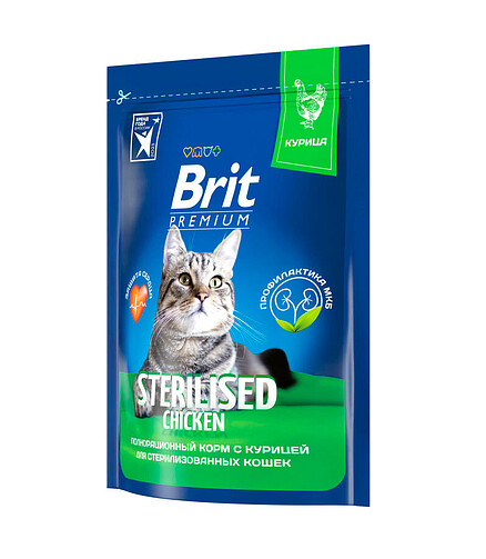 Корм для кошек Brit Premium Sterilised курица (0,4кг) 438x503 в Материке