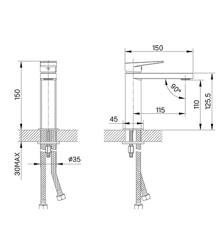Смеситель BRIDGE BRDSB00i01 (для умывальника) низкий 438x503 в Материке - Вариант 3