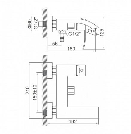 Смеситель L73217 (для ванны, короткий излив) каскадный, нерж.сталь 438x503 в Материке - Вариант 2