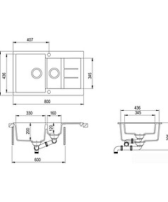 Мойка TESA SQT151-220AW 1,5 чаши 800х500мм гранит-аргент с вып.полуавтомат