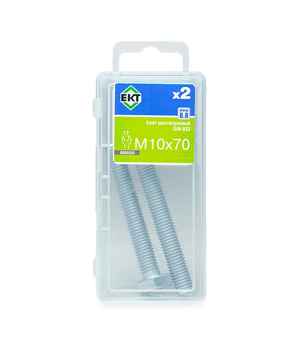 Болт 6-гранный 10х 70, цинк, прочн. 8.8 DIN 933 (уп=2шт) 438x503 в Материке