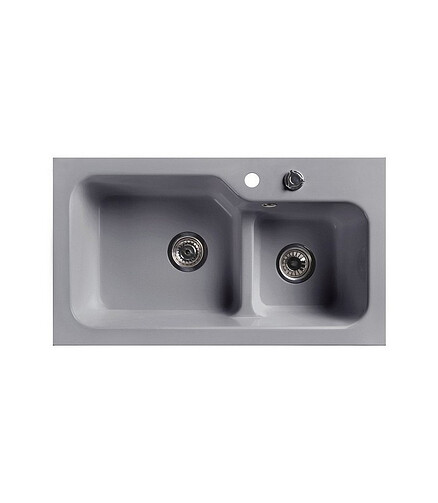 Мойка SG-REC-DUO-8045 800х452мм 1,5 чаши иск.мрамор-СЕРЫЙ СЛАНЕЦ левая с сифоном 438x503 в Материке