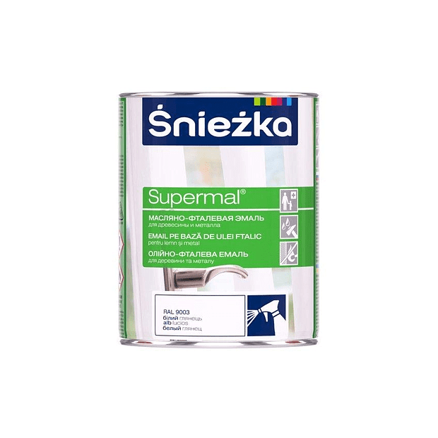 Эмаль SNIEZKA Supermal МФ RAL9003 белая глянцевая 0,4л 620x620 в Материке