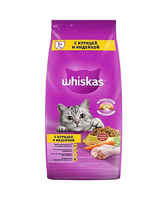 Корм для взрослых кошек WHISKAS Подушечки с паштетом с курицей и индейкой (5кг)