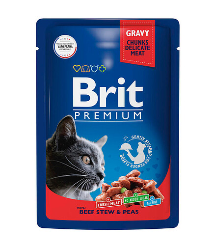 Корм для кошек Brit Premium говядина, горошек, соус (85г) 438x503 в Материке