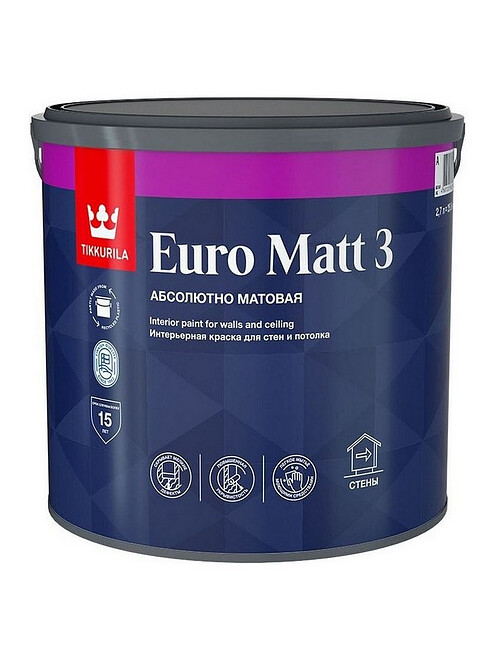 Краска Tikkurila EURO MATT 3 A матовая, 2,7л 495x660 Краска Tikkurila EURO MATT 3 A матовая, 2,7л 495x660 в Материке