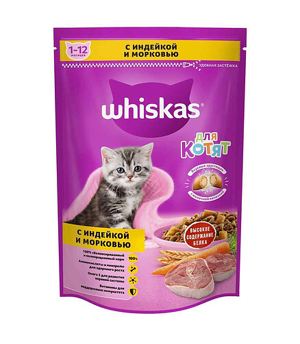 Корм для котят WHISKAS индейка, морковь (0,35кг) 438x503 в Материке