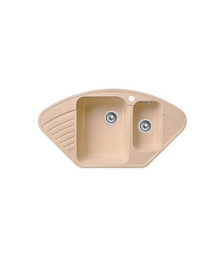 Мойка QUARZ GF-Z 14 (ЕСО-14) угловая 1,5 чаши, 930х500мм бежевый (без сифона) 438x503 в Материке