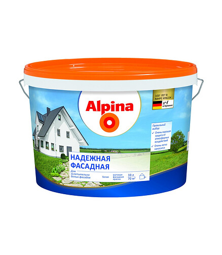 Краска Alpina Надежная фасадная белая, 10л / 15,5кг 438x503 в Материке