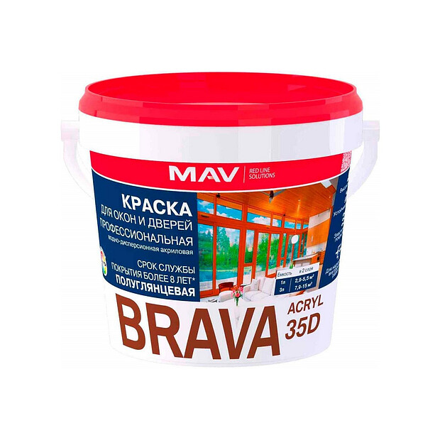 Краска BRAVA ACRYL база P полуглянцевая 1л