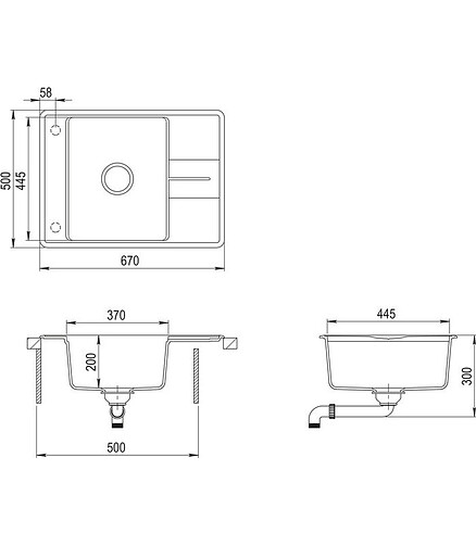 Мойка BELLA SQB102-202AW 670x500мм гранит-алюметаллик с вып.полуавтомат 438x503 в Материке - Вариант 2