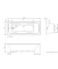 Ванна акриловая прямоугольная MITRA 170х70см без сифона, ножек-рамы и крепежа