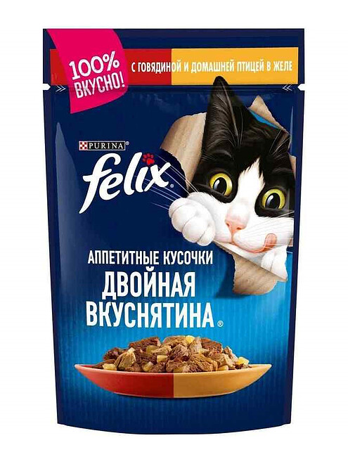 Корм для кошек FELIX Двойная вкуснятина, говядина/птица (75г) 495x660 в Материке