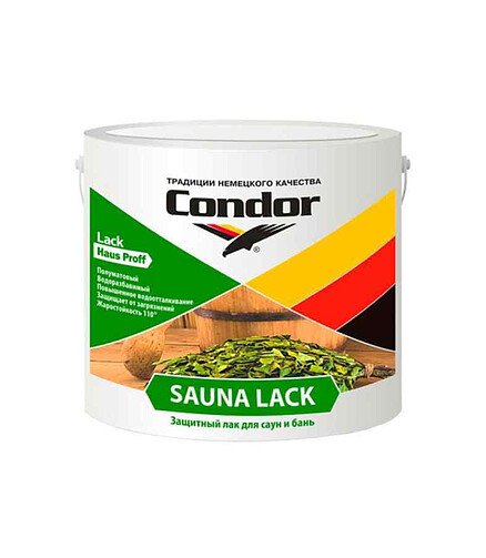 Лак Condor Sauna Lack акриловый полуматовый, 2,3кг 438x503 в Материке