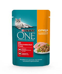 Корм для стер. кошек Purina ONE с курицей выс. качества и зеленой фасолью (75г)