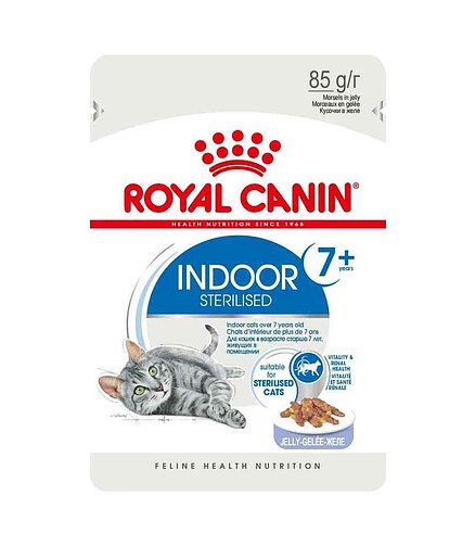 Корм для кошек Royal Canin Indoor Sterilised+7 кусочки в желе (85г) 438x503 в Материке