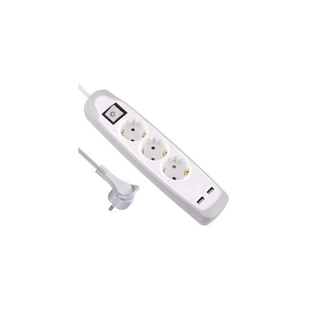 Удлинитель ELECTRALINE 62153 3роз. 2USB 2м 3х1 белый/серый