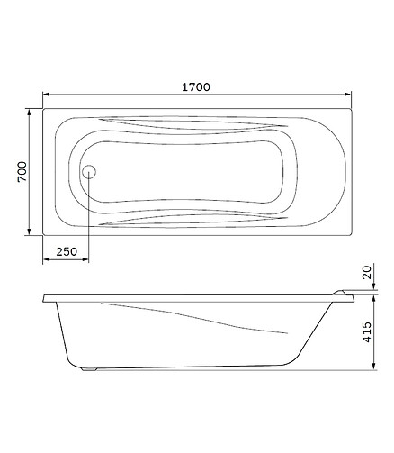 Ванна акриловая прямоугольная SENSE NEW 170x70см без каркаса 438x503 в Материке - Вариант 2