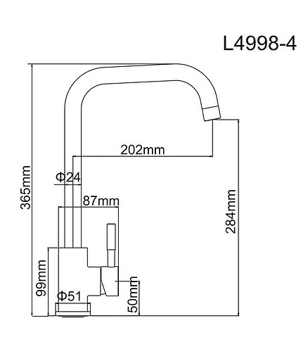 Смеситель L4998-4 (для кухни) высокий излив нерж.сталь 438x503 в Материке - Вариант 2
