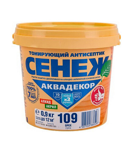 Антисептик Сенеж АКВАДЕКОР 109 орех, 0,9 кг 438x503 в Материке