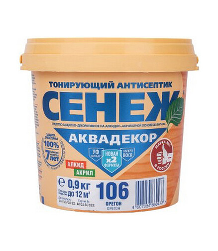 Антисептик Сенеж АКВАДЕКОР 106 орегон, 0,9 кг 438x503 в Материке