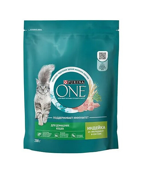 Корм для кошек Purina ONE для домашних, цельные злаки, индейка (0,2кг) 495x660 в Материке