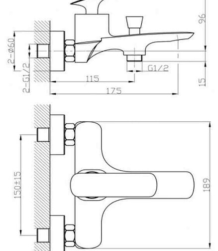 Смеситель FUJI TOK-FUJ-1014 (для ванны, короткий излив) с душ.комплектом 438x503 в Материке - Вариант 2