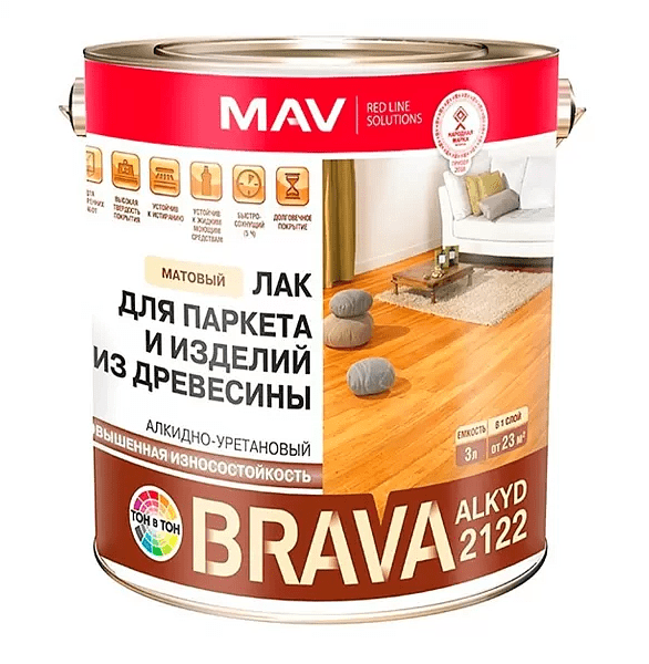 Лак BRAVA АУ-2122 паркетный алкидно-уретановый матовый, 0,7кг 586x674 Лак BRAVA АУ-2122 паркетный алкидно-уретановый матовый, 0,7кг 586x674 в Материке