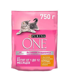 Корм для котят Purina ONE с выс. содержанием курицы и цельными злаками (750г)