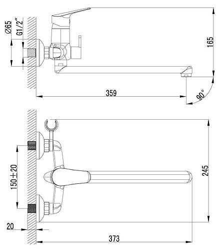 Смеситель PARTNER LM6551C (для ванны, длинный излив 300мм) 438x503 в Материке - Вариант 2
