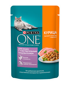 Корм для кошек с чувств. пищ. Purina ONE с курицей выс.кач., морковью (75г)