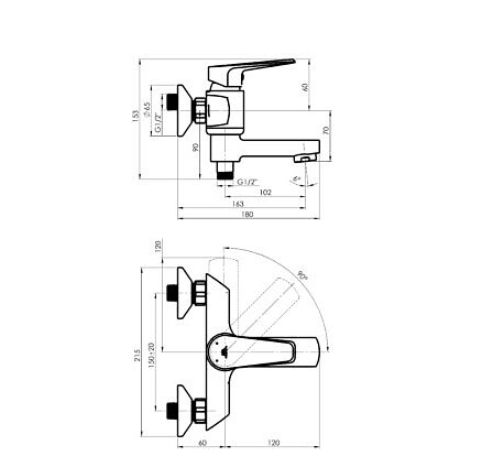 Смеситель DELI-10 (SW) (для ванны, короткий излив-дивертор) без душ.комплекта 438x503 в Материке - Вариант 2