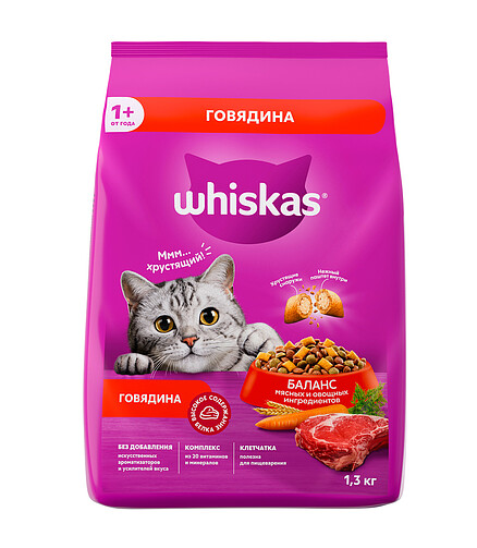 Корм для кошек WHISKAS говядина (1,3кг) 438x503 в Материке