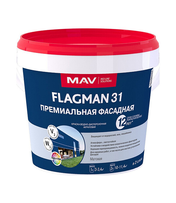 Краска МАВ FLAGMAN 31 фасадная, 1,2кг 586x674 Краска МАВ FLAGMAN 31 фасадная, 1,2кг 586x674 в Материке