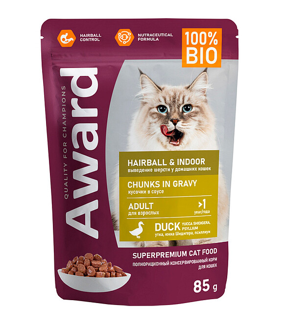 Корм для кошек Award Hairball & Indoor кусочки в соусе, утка (85г) 586x674 Корм для кошек Award Hairball & Indoor кусочки в соусе, утка (85г) 586x674 в Материке