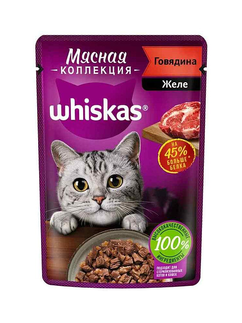 Корм для кошек WHISKAS Мясная коллекция, говядина, желе (75г) 495x660 Корм для кошек WHISKAS Мясная коллекция, говядина, желе (75г) 495x660 в Материке
