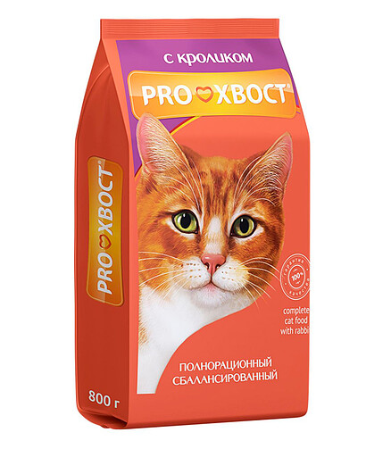 Корм для кошек PRO ХВОСТ кролик (0,8кг) 438x503 в Материке