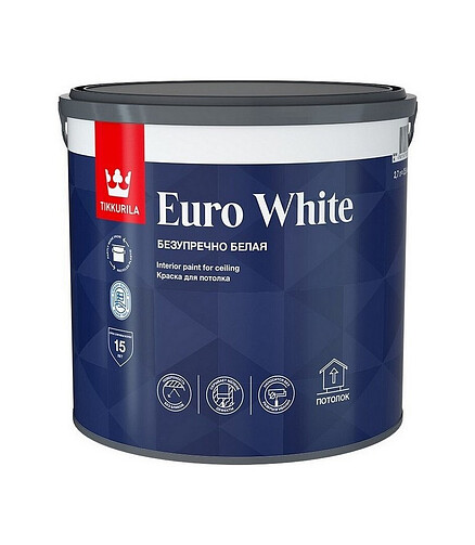 Краска Tikkurila EURO White для потолка белая гл/мат, 9л 438x503 в Материке