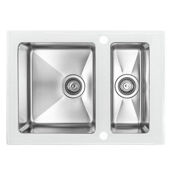 Мойка ZORG GS 6750-2 white 1,5 чаши 675х500мм белое стекло нерж. 1,0мм с выпуск. 586x674 Мойка ZORG GS 6750-2 white 1,5 чаши 675х500мм белое стекло нерж. 1,0мм с выпуск. 586x674 в Материке