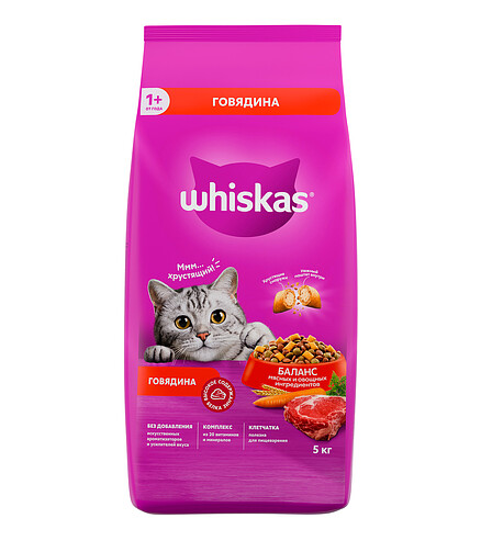 Корм для кошек WHISKAS говядина (5кг) 438x503 в Материке