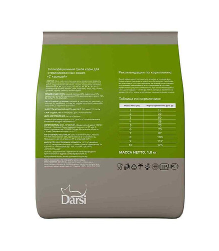 Корм для кошек Darsi Sterilized курица (1,8кг) 438x503 в Материке - Вариант 3