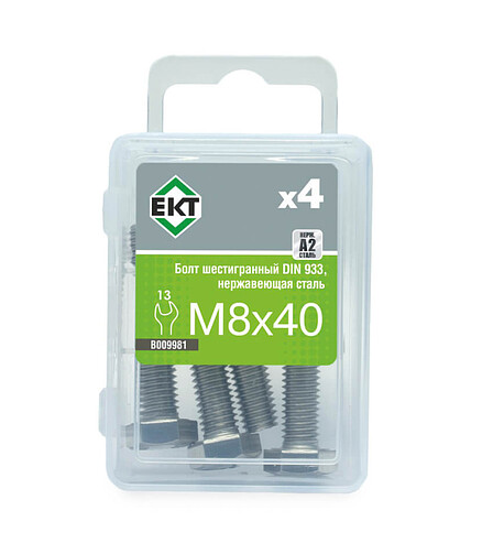 Болт 6-гранный M8х40, DIN933, НЕРЖ. СТАЛЬ, ЕКТ (уп=4шт) 438x503 в Материке