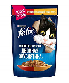 Корм для кошек FELIX Двойной Вкус говядина/птица (75г)