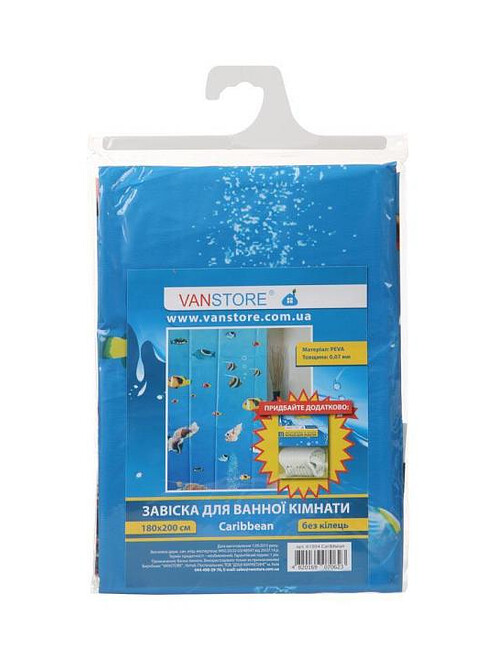 Штора для ванной комнаты CARIBBEAN 61004, PEVA 180х200см без колец 495x660 Штора для ванной комнаты CARIBBEAN 61004, PEVA 180х200см без колец 495x660 в Материке