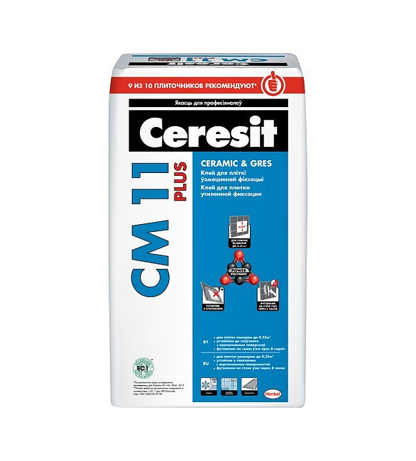 Клей CERESIT CM 11 plus для плитки, 25кг 586x674 в Материке