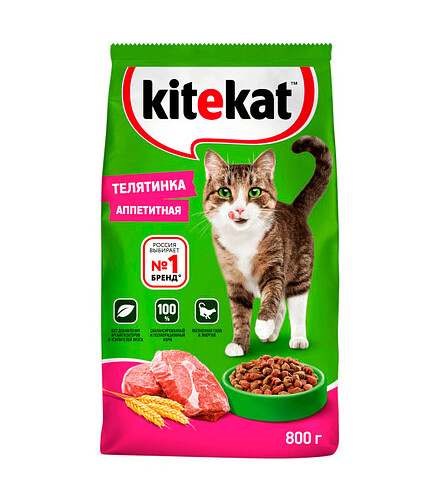 Корм для кошек KITEKAT Аппетитная Телятинка (0,8кг) 438x503 в Материке